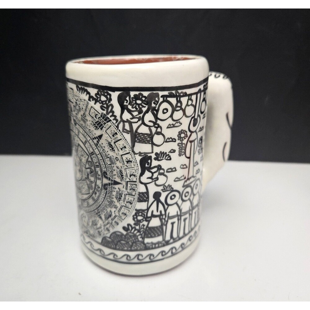 Aztec Mayan Story Mug Aztec Calendar Mexico Iguala Guerrero Terra Cotta Pottery